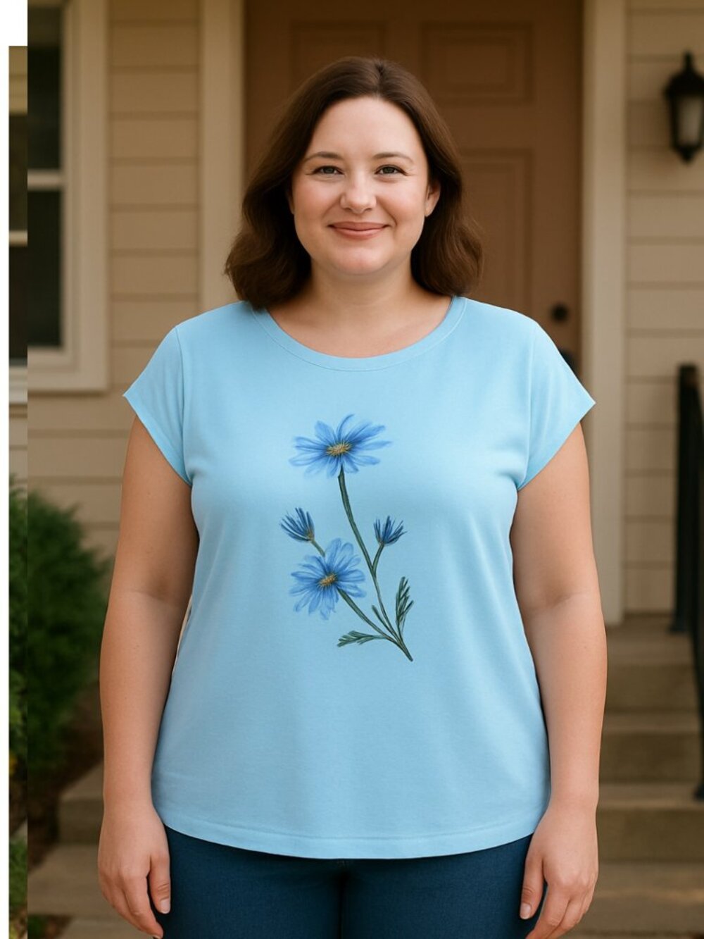Miss Look Short Sleeve TeeTeal Multicolor Size 2X Casual Coastal Soft
